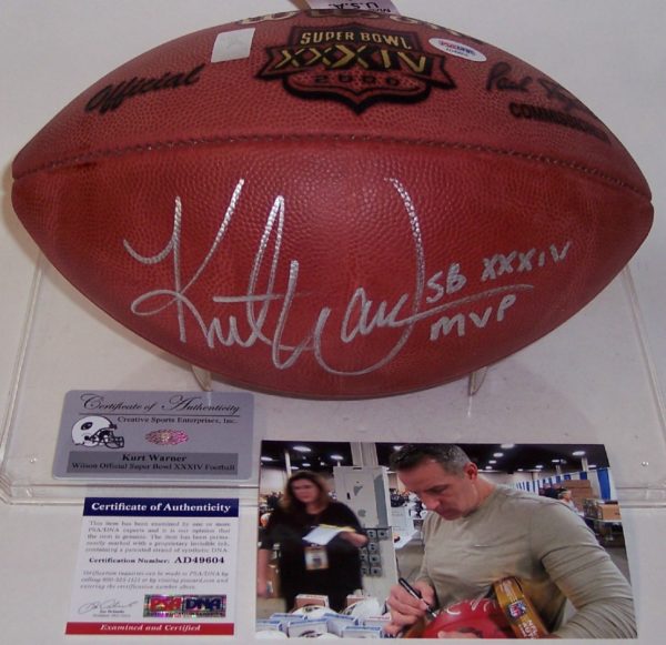 Kurt Warner Autographed Hand Signed Super Bowl 34 XXXIV Official Leather NFL Football - PSA/DNA